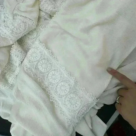 Justily Maxi Dress Women Size M White Lined Vacation Island Beach Swim Strapless - Picture 12 of 14